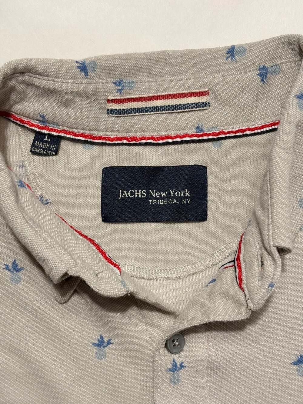 Jachs New York Button-Down Short Sleeve Shirt with Pineapple Print, Size Large